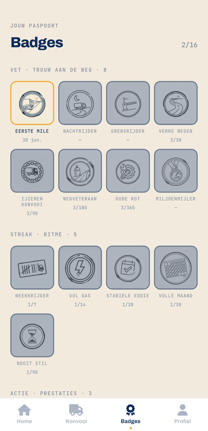 TruckerVerse app: badges die je verdient