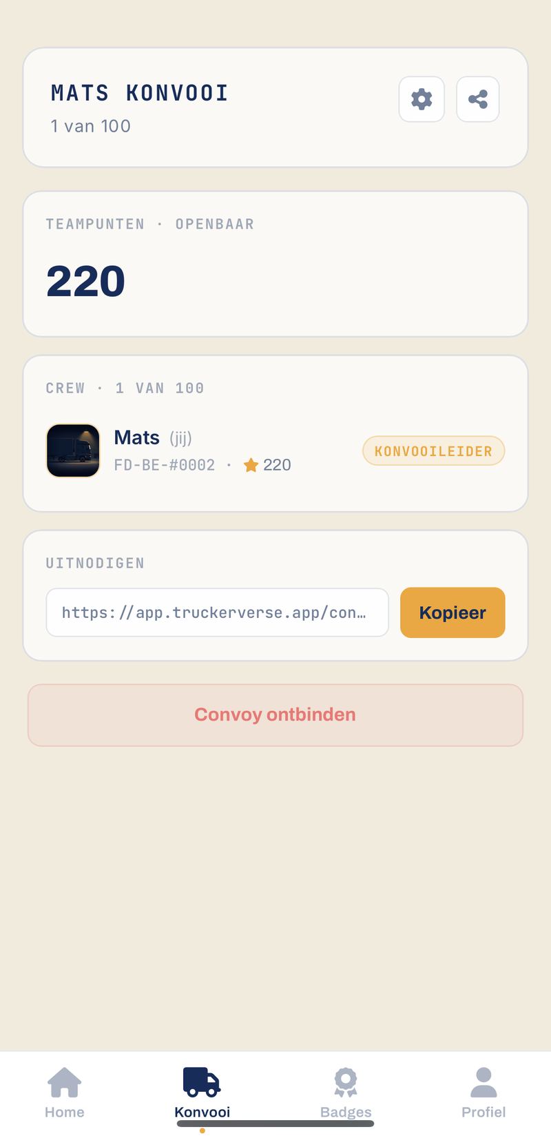 TruckerVerse app: jouw statistieken