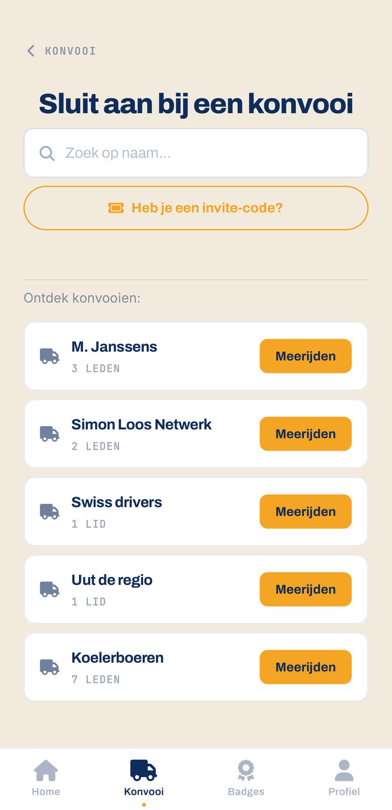 TruckerVerse app: aansluiten bij een konvooi