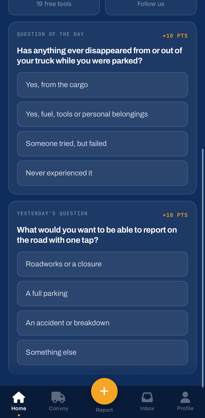 TruckerVerse app: de vraag van de dag en de uitslag van de vraag van gisteren