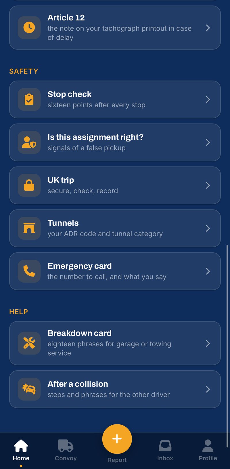 TruckerVerse app: Info en hulp, de kaarten voor veiligheid en hulp van stopcontrole tot pechkaart