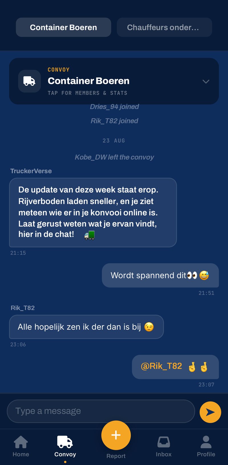 TruckerVerse app: de chat in je konvooi