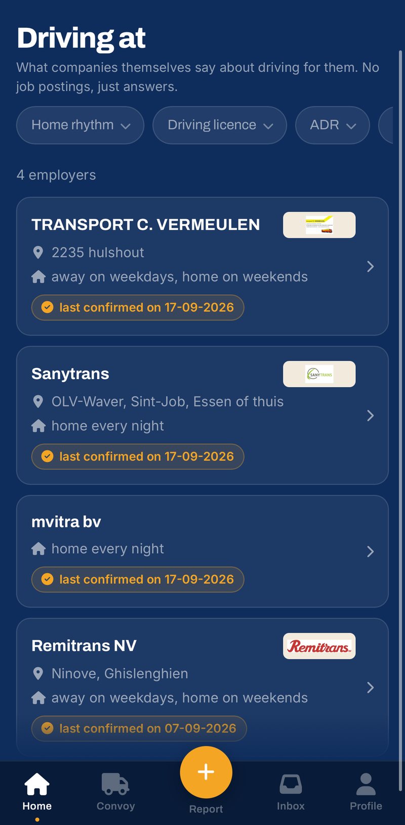 TruckerVerse app: werkgeversprofielen, wat bedrijven zelf zeggen over rijden voor hen