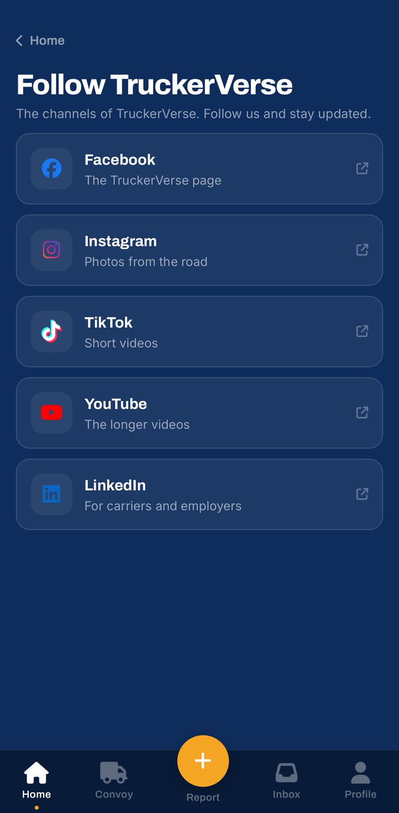 TruckerVerse app: de kanalen van TruckerVerse om te volgen